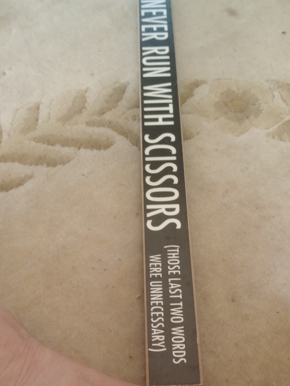 Black Decorative Wooden Sign - 'I Never Run With Scissors' (......)